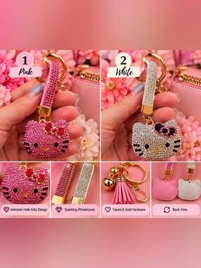 💎 Rhinestone Hello Kitty Keychain – Pink or White